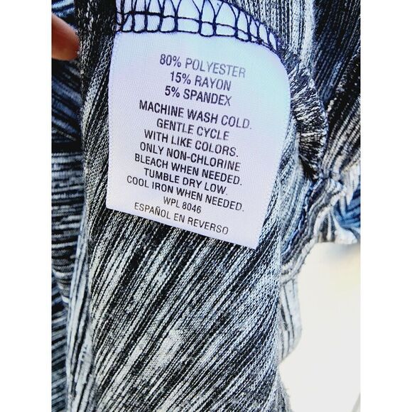 JM Collection Heathered Blouse 3/4 Sleeve Shark Bite Top Stretch Black White L - Picture 3 of 5